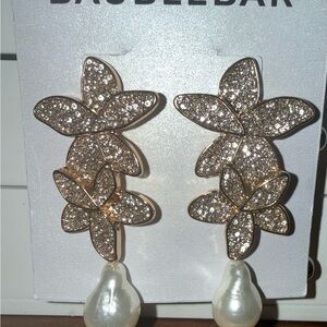 BaubleBar Gold Glitter Floral Earrings with Pearl Drop